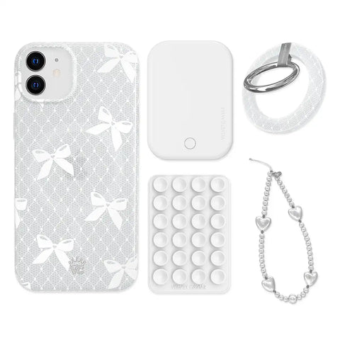 Vintage Lace Bows iPhone Bundle Set - Grip
