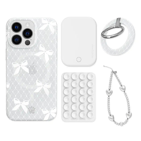 Vintage Lace Bows iPhone Bundle Set - Grip