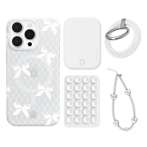 Vintage Lace Bows iPhone Bundle Set - Grip