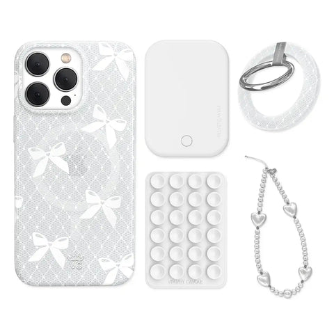 Vintage Lace Bows iPhone Bundle Set - Grip