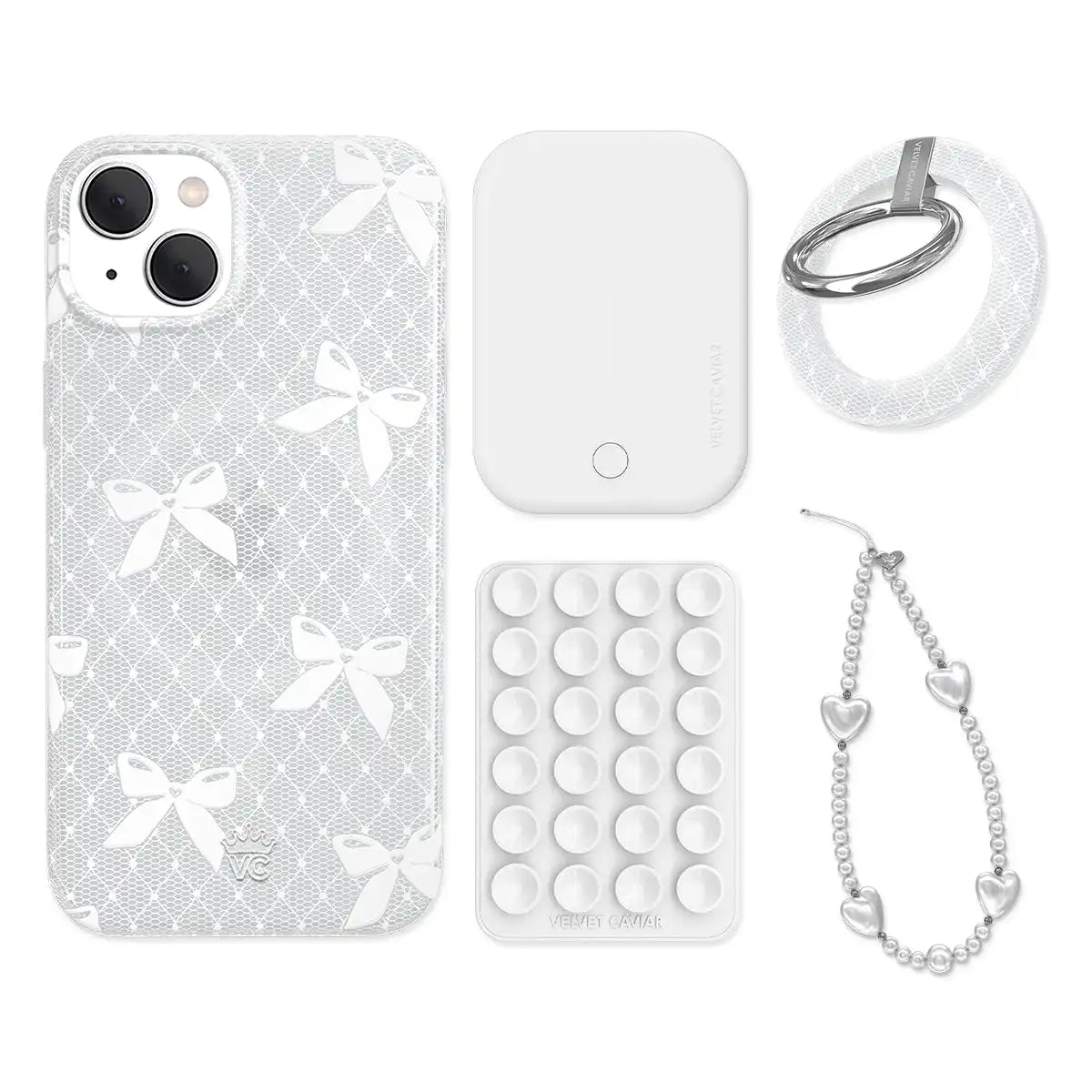 Vintage Lace Bows iPhone Bundle Set - Grip